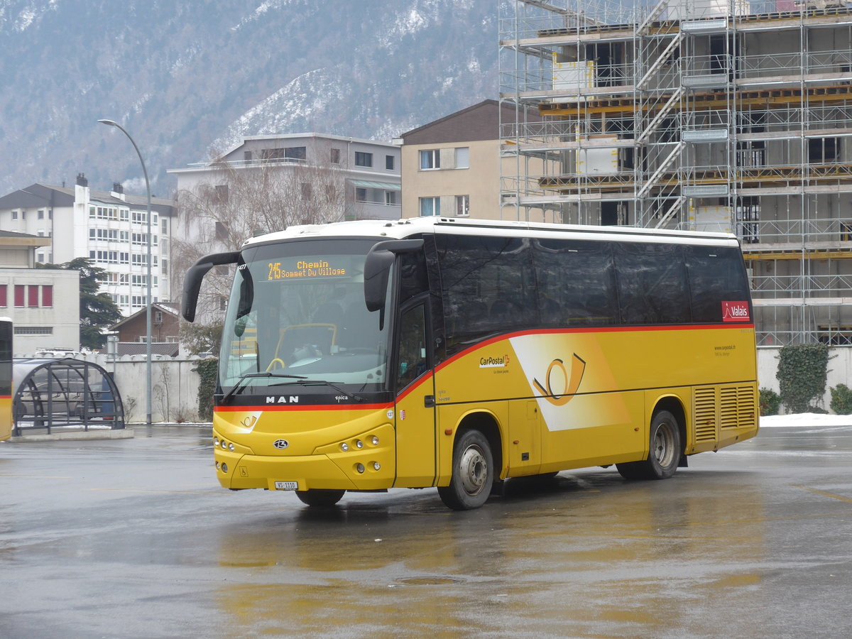 (189'018) - TMR Martigny - Nr. 127/VS 1110 - MAN/Beulas am 3. M�rz 2018 beim Bahnhof Martigny