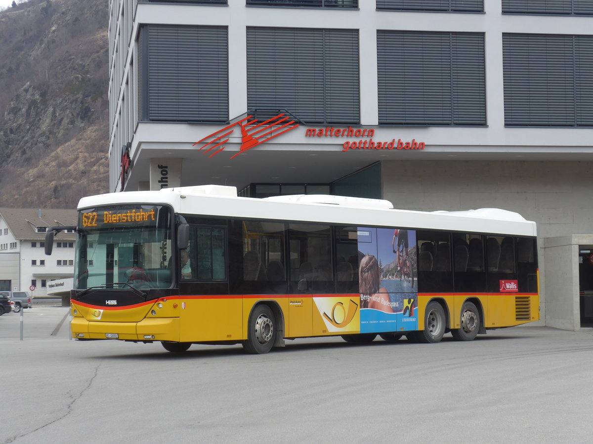 (189'041) - PostAuto Wallis - VS 32'092 - Scania/Hess (ex In Albon, Visp) am 3. M�rz 2018 beim Bahnhof Brig
