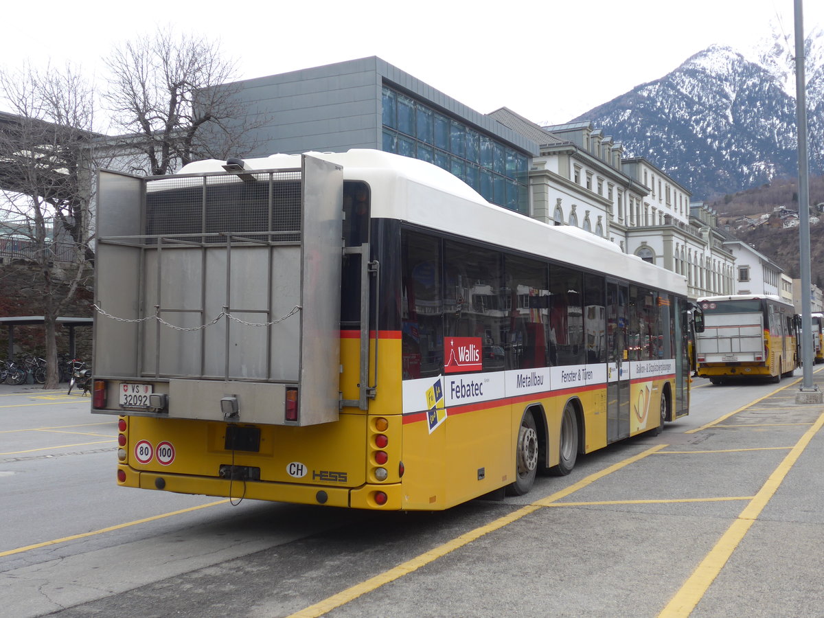 (189'051) - PostAuto Wallis - VS 32'092 - Scania/Hess (ex In Albon, Visp) am 3. M�rz 2018 beim Bahnhof Brig