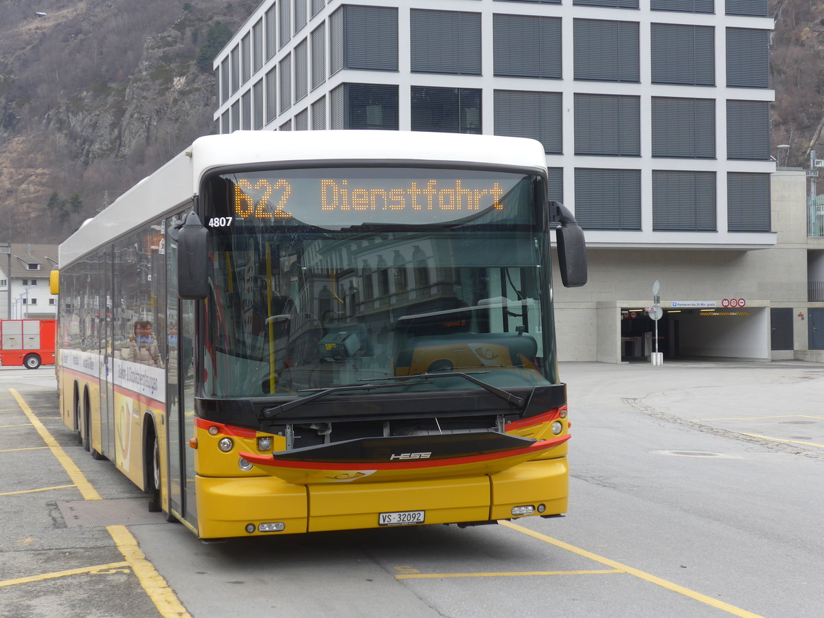 (189'052) - PostAuto Wallis - VS 32'092 - Scania/Hess (ex In Albon, Visp) am 3. M�rz 2018 beim Bahnhof Brig