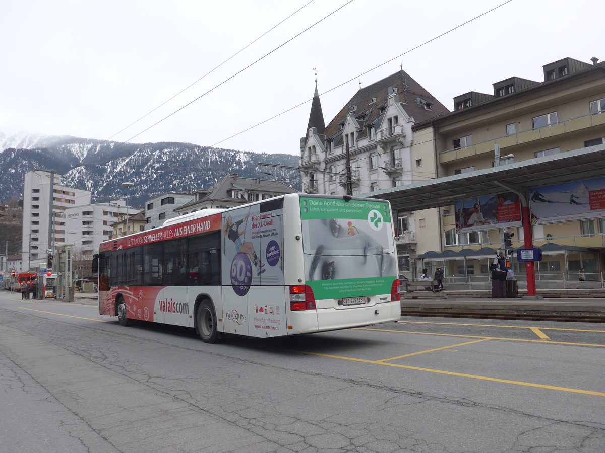 (189'065) - PostAuto Wallis - VS 449'118 - MAN am 3. M�rz 2018 beim Bahnhof Brig