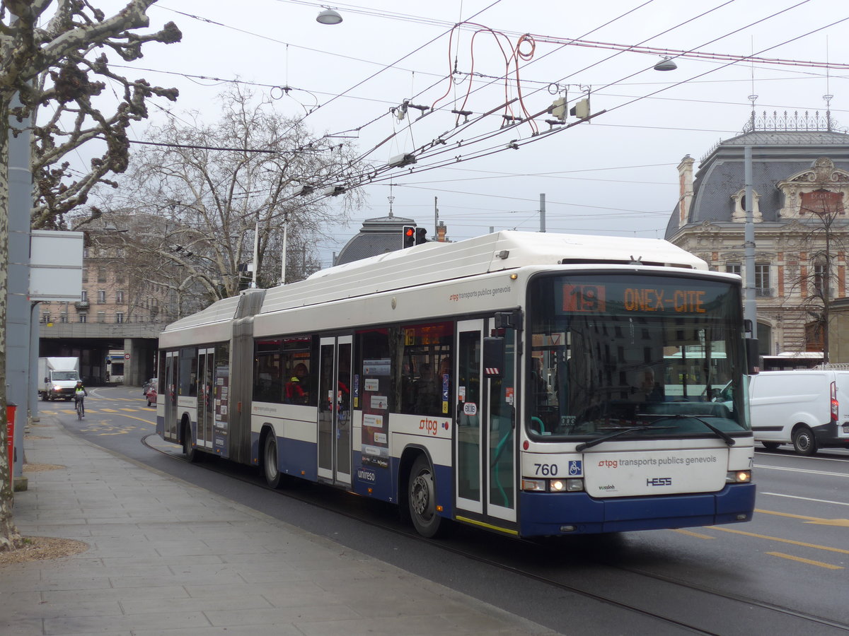 (189'141) - TPG Gen�ve - Nr. 760 - Hess/Hess Gelenktrolleybus am 12. M�rz 2018 in Gen�ve, Place des Vingt-Deux-Cantons