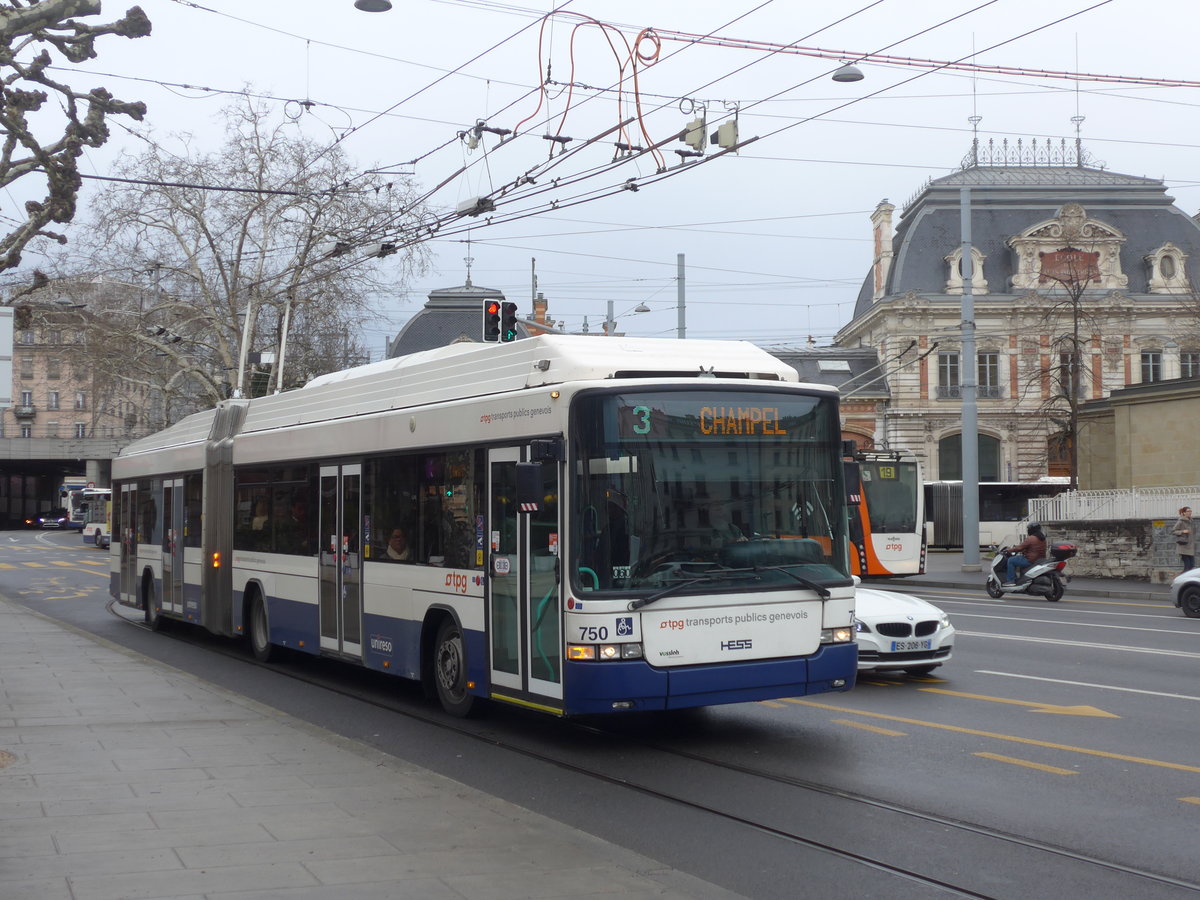 (189'145) - TPG Gen�ve - Nr. 750 - Hess/Hess Gelenktrolleybus am 12. M�rz 2018 in Gen�ve, Place des Vingt-Deux-Cantons