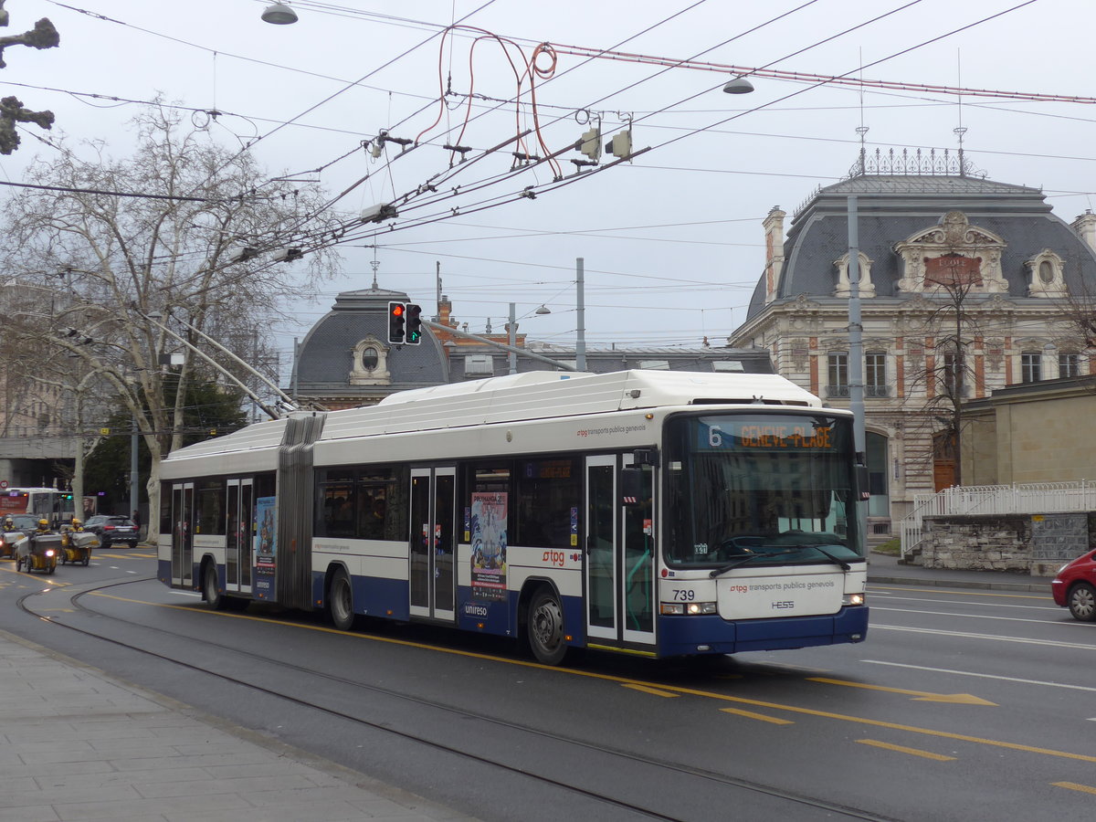 (189'147) - TPG Gen�ve - Nr. 739 - Hess/Hess Gelenktrolleybus am 12. M�rz 2018 in Gen�ve, Place des Vingt-Deux-Cantons