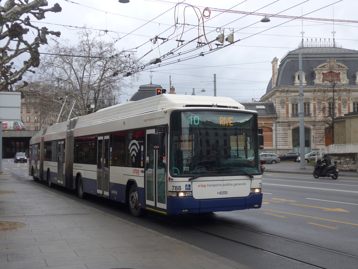 (189'155) - TPG Gen�ve - Nr. 788 - Hess/Hess Doppelgelenktrolleybus am 12. M�rz 2018 in Gen�ve, Place des Vingt-Deux-Cantons
