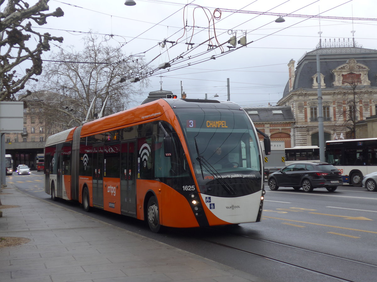 (189'157) - TPG Gen�ve - Nr. 1625 - Van Hool Gelenktrolleybus am 12. M�rz 2018 in Gen�ve, Place des Vingt-Deux-Cantons