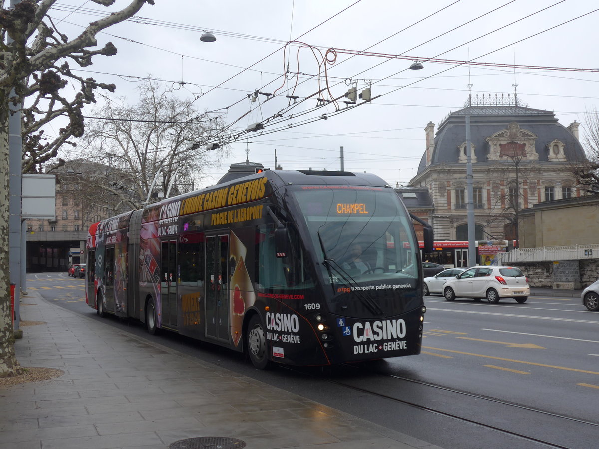 (189'168) - TPG Gen�ve - Nr. 1609 - Van Hool Gelenktrolleybus am 12. M�rz 2018 in Gen�ve, Place des Vingt-Deux-Cantons