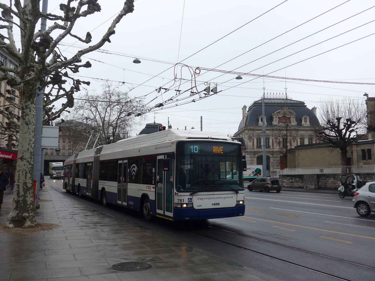 (189'188) - TPG Gen�ve - Nr. 781 - Hess/Hess Doppelgelenktrolleybus am 12. M�rz 2018 in Gen�ve, Place des Vingt-Deux-Cantons