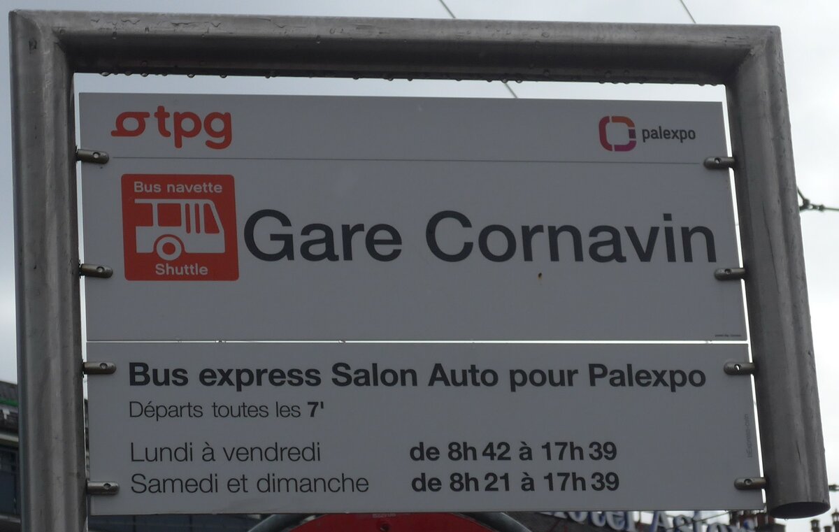 (189'200) - tpg-Haltestellenschild - Gen�ve, Gare Cornavin - am 12. M�rz 2018