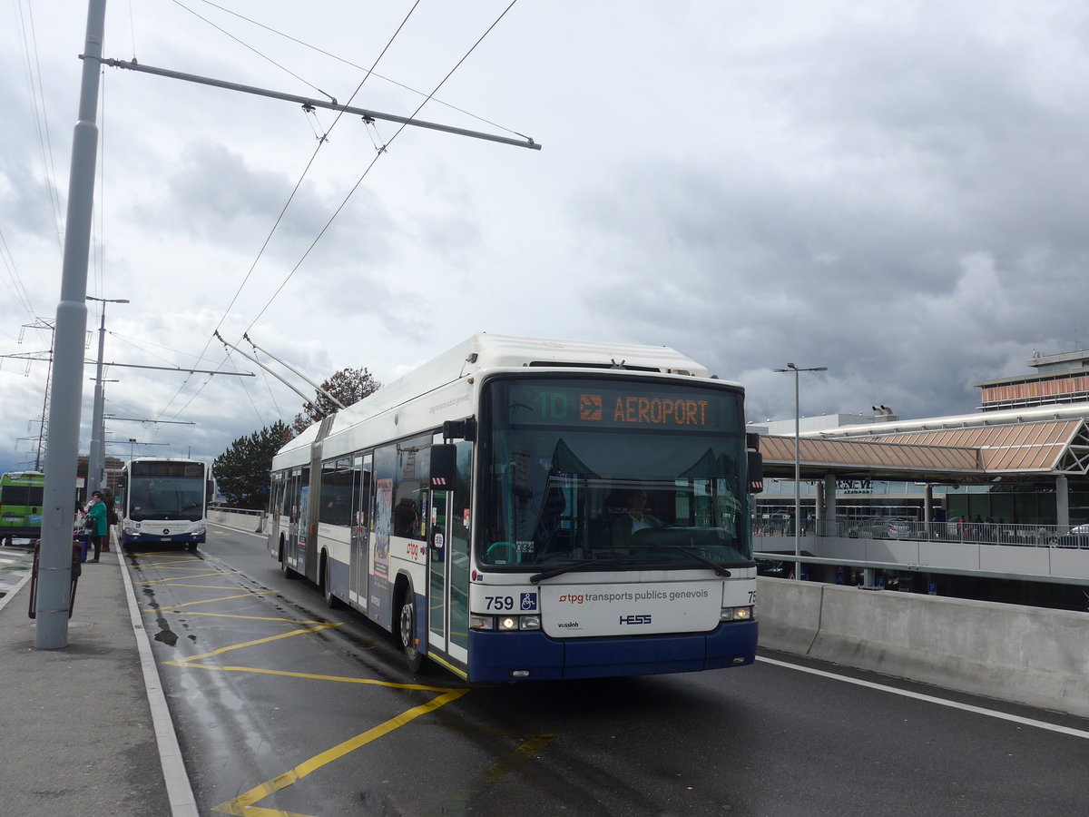 (189'275) - TPG Gen�ve - Nr. 759 - Hess/Hess Gelenktrolleybus am 12. M�rz 2018 in Gen�ve, A�roport