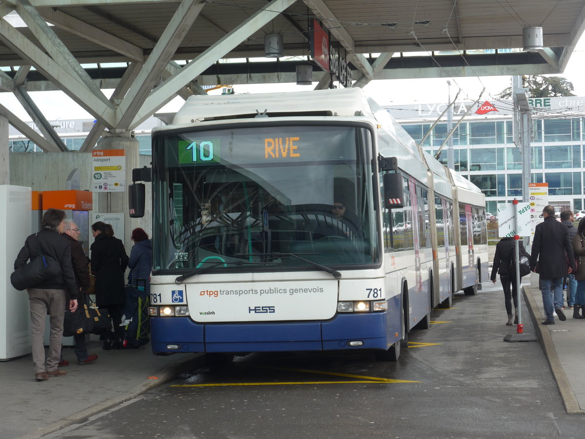 (189'296) - TPG Gen�ve - Nr. 781 - Hess/Hess Doppelgelenktrolleybus am 12. M�rz 2018 in Gen�ve, A�roport
