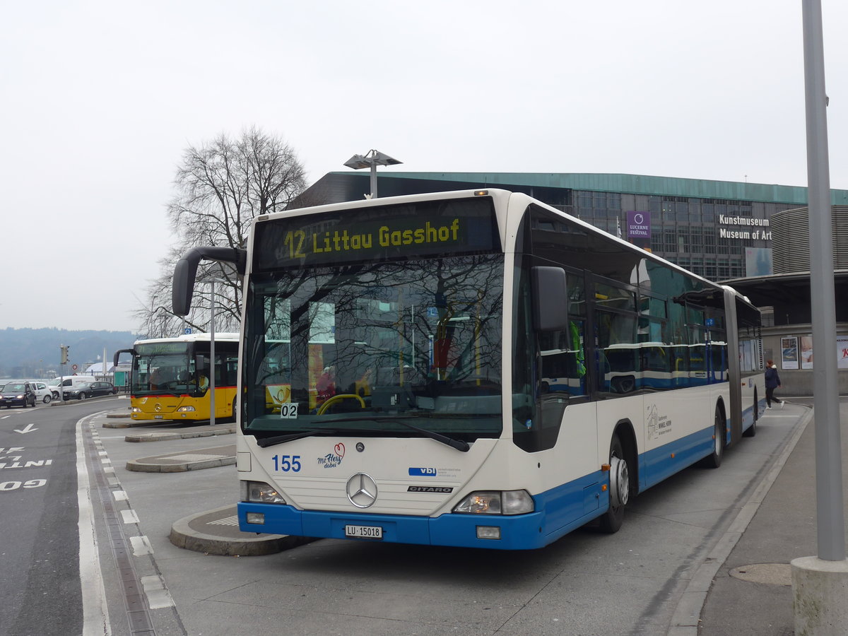 (189'303) - VBL Luzern - Nr. 155/LU 15'018 - Mercedes am 17. M�rz 2018 beim Bahnhof Luzern