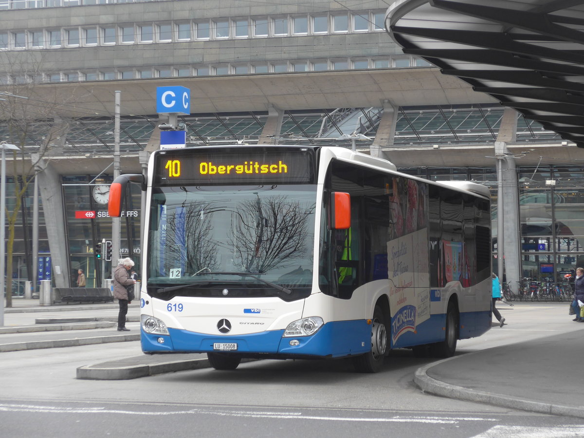 (189'306) - VBL Luzern - Nr. 619/LU 15'008 - Mercedes am 17. M�rz 2018 beim Bahnhof Luzern