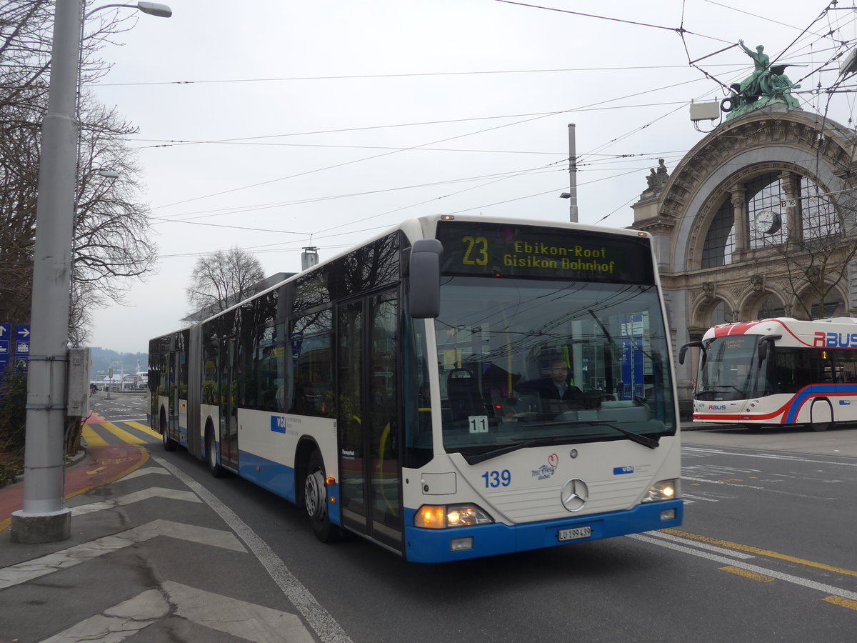 (189'314) - VBL Luzern - Nr. 139/LU 199'439 - Mercedes am 17. M�rz 2018 beim Bahnhof Luzern