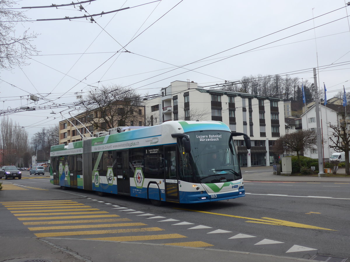 (189'351) - VBZ Z�rich - Nr. 183 - Hess/Hess Gelenktrolleybus am 17. M�rz 2018 in Luzern, Weinbergli (Einsatz VBL)