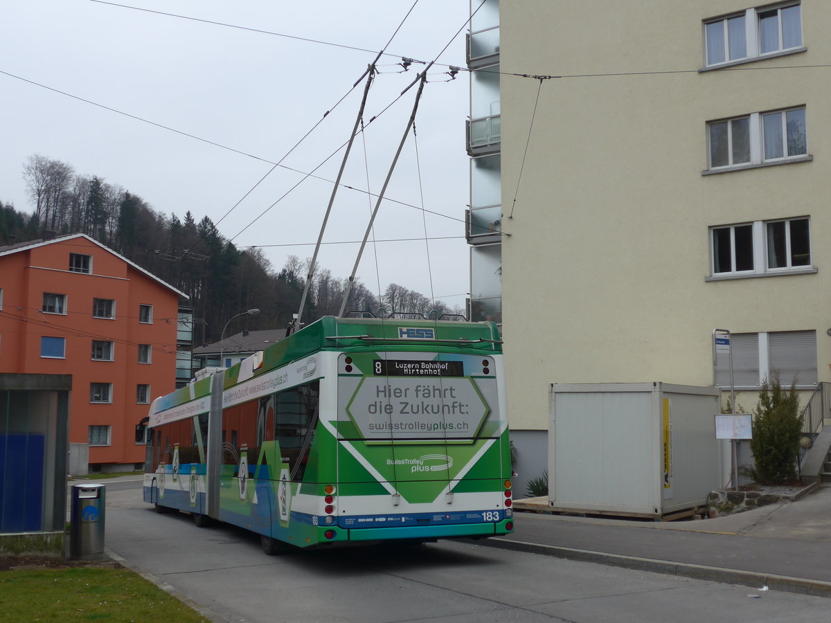 (189'355) - VBZ Z�rich - Nr. 183 - Hess/Hess Gelenktrolleybus am 17. M�rz 2018 in Luzern, W�rzenbach (Einsatz VBL)
