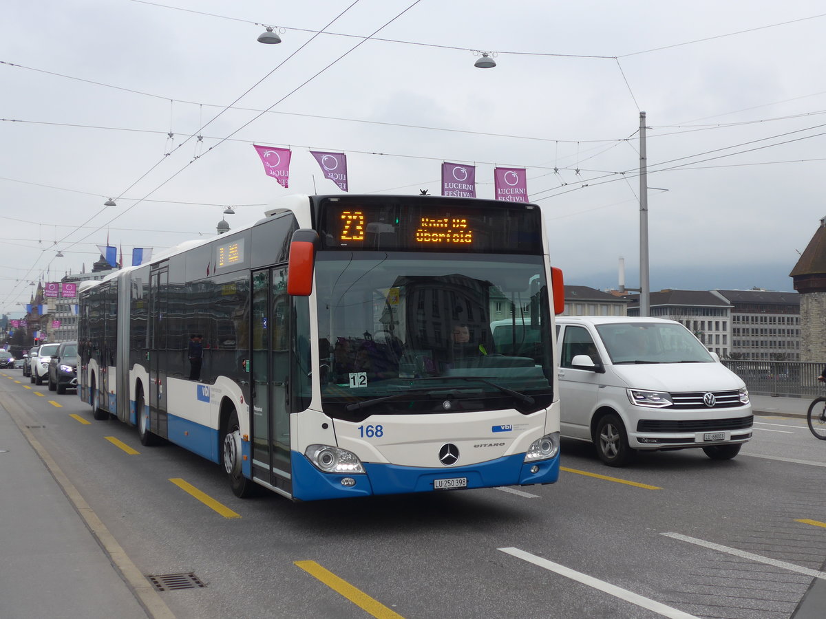(189'364) - VBL Luzern - Nr. 168/LU 250'398 - Mercedes am 17. M�rz 2018 in Luzern, Bahnhofbr�cke
