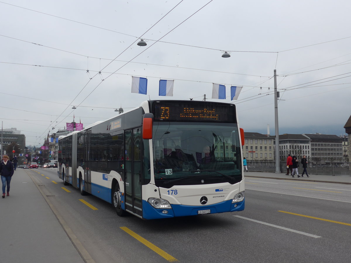 (189'374) - VBL Luzern - Nr. 178/LU 240'715 - Mercedes am 17. M�rz 2018 in Luzern, Bahnhofbr�cke