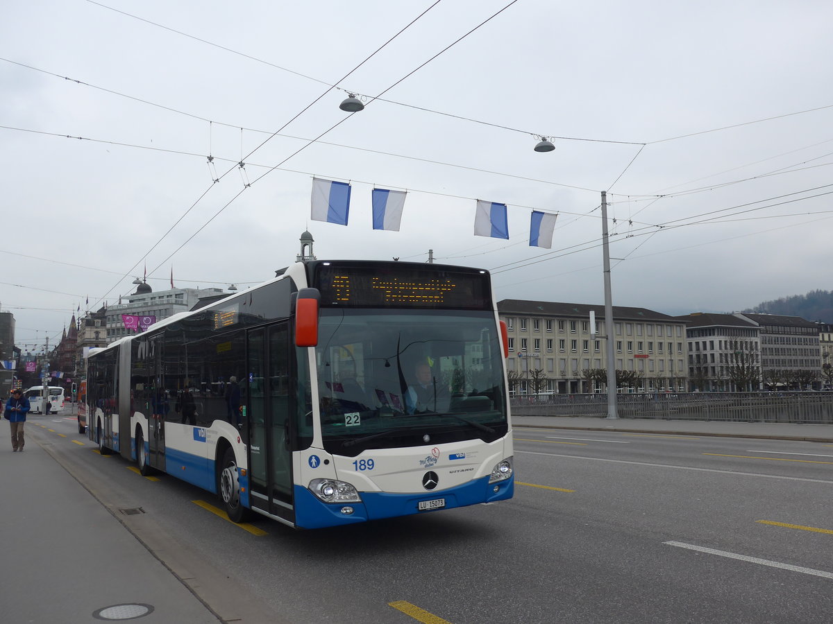 (189'382) - VBL Luzern - Nr. 189/LU 15'073 - Mercedes am 17. M�rz 2018 in Luzern, Bahnhofbr�cke