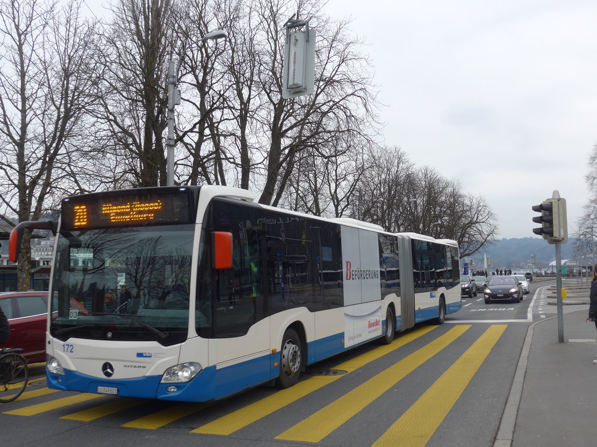 (189'386) - VBL Luzern - Nr. 172/LU 249'623 - Mercedes am 17. M�rz 2018 beim Bahnhof Luzern