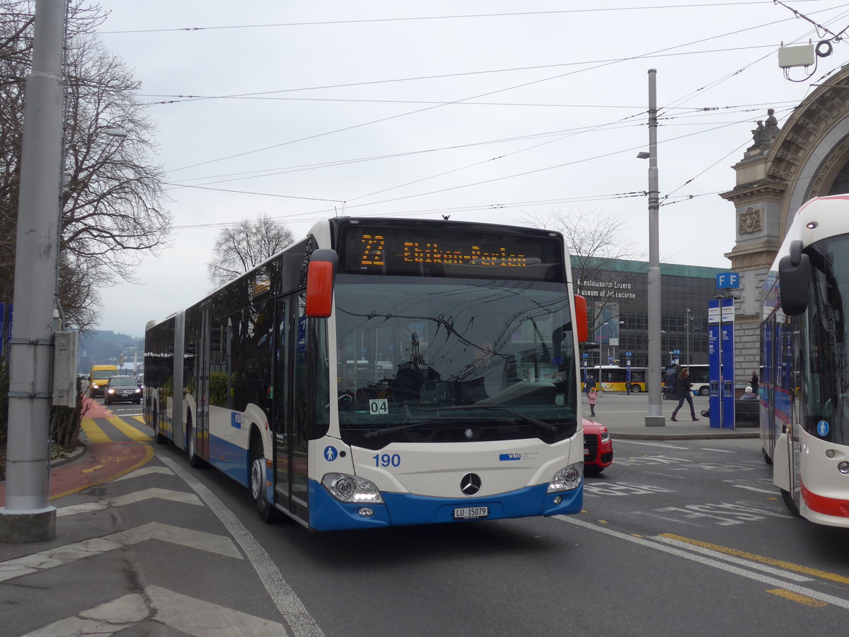 (189'406) - VBL Luzern - Nr. 190/LU 15'079 - Mercedes am 17. M�rz 2018 beim Bahnhof Luzern