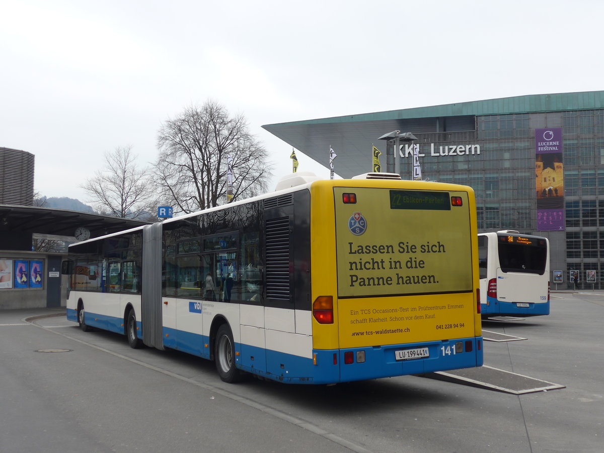 (189'412) - VBL Luzern - Nr. 141/LU 199'441 - Mercedes am 17. M�rz 2018 beim Bahnhof Luzern