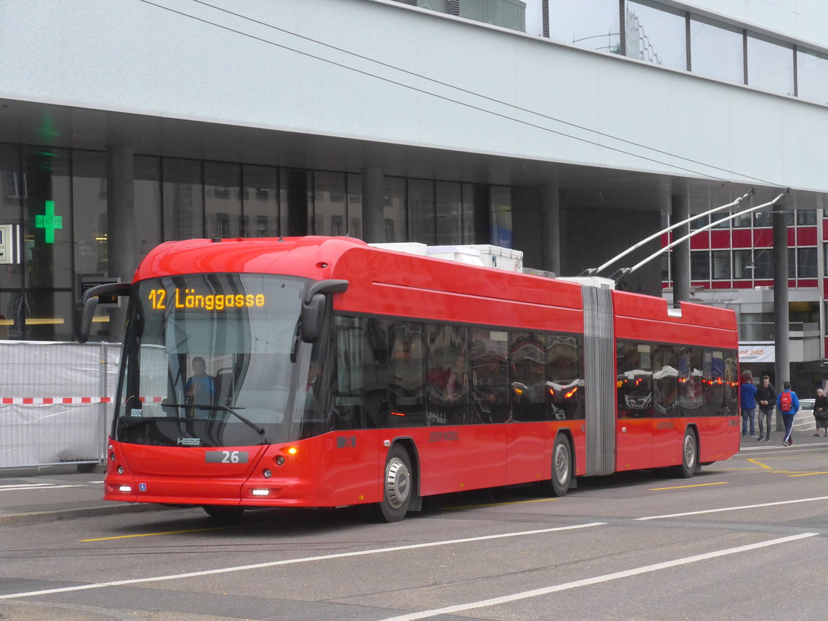 (189'422) - Bernmobil, Bern - Nr. 26 - Hess/Hess Gelenktrolleybus am 17. M�rz 2018 in Bern, Schanzenstrasse