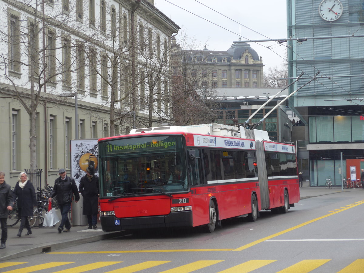 (189'431) - Bernmobil, Bern - Nr. 20 - NAW/Hess Gelenktrolleybus am 17. M�rz 2018 beim Bahnhof Bern