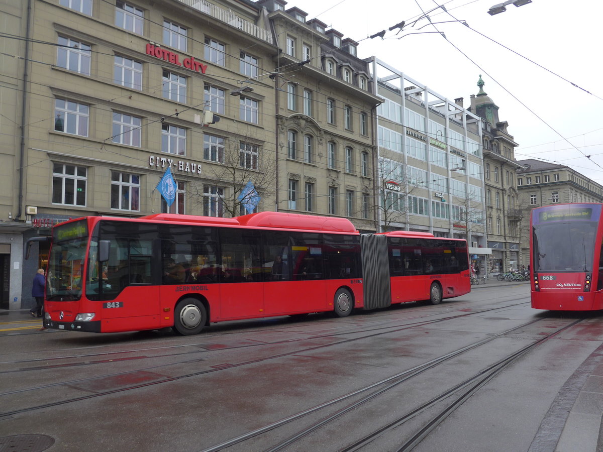 (189'441) - Bernmobil, Bern - Nr. 843/BE 671'843 - Mercedes am 17. M�rz 2018 beim Bahnhof Bern