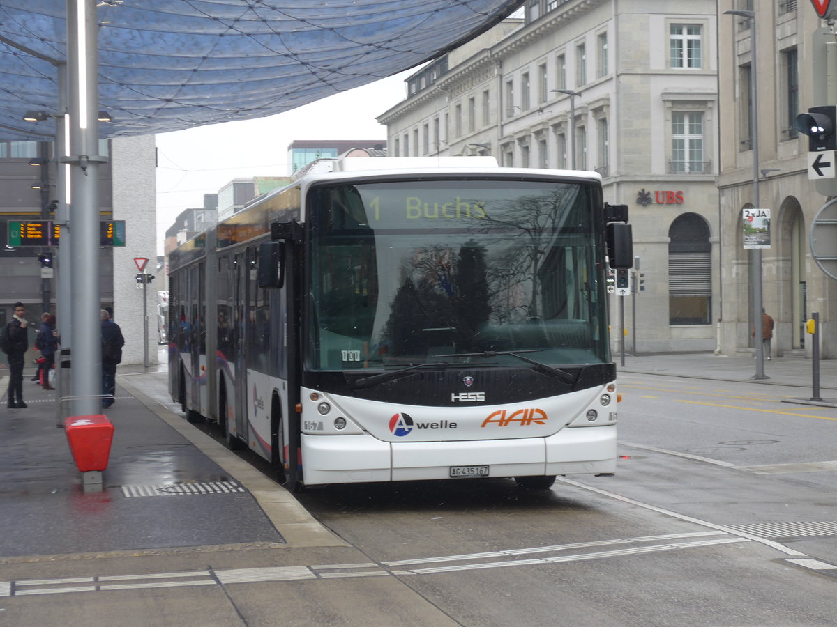 (189'474) - AAR bus+bahn, Aarau - Nr. 167/AG 435'167 - Scania/Hess am 19. M�rz 2018 beim Bahnhof Aarau