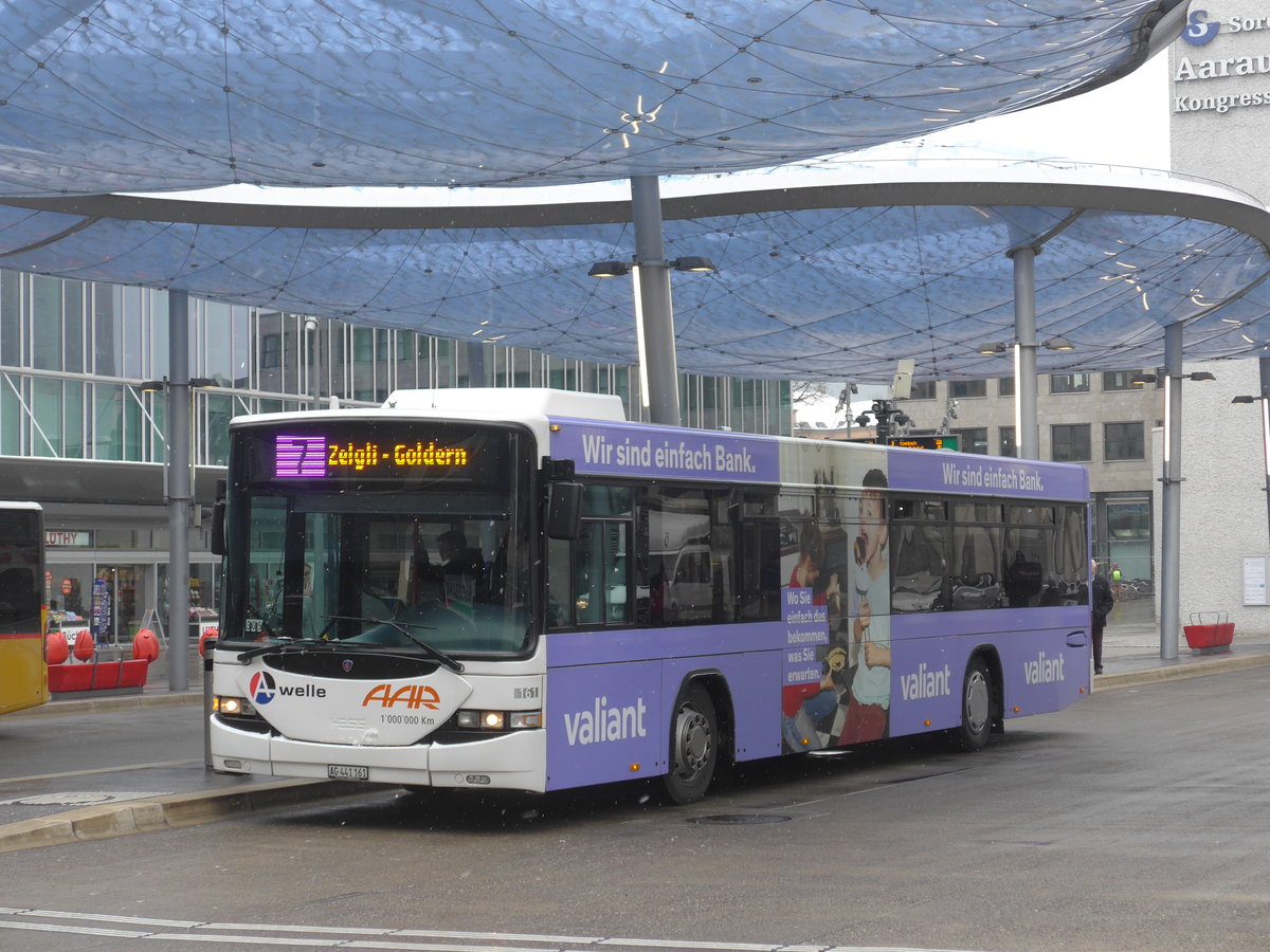 (189'480) - AAR bus+bahn, Aarau - Nr. 161/AG 441'161 - Scania/Hess am 19. M�rz 2018 beim Bahnhof Aarau