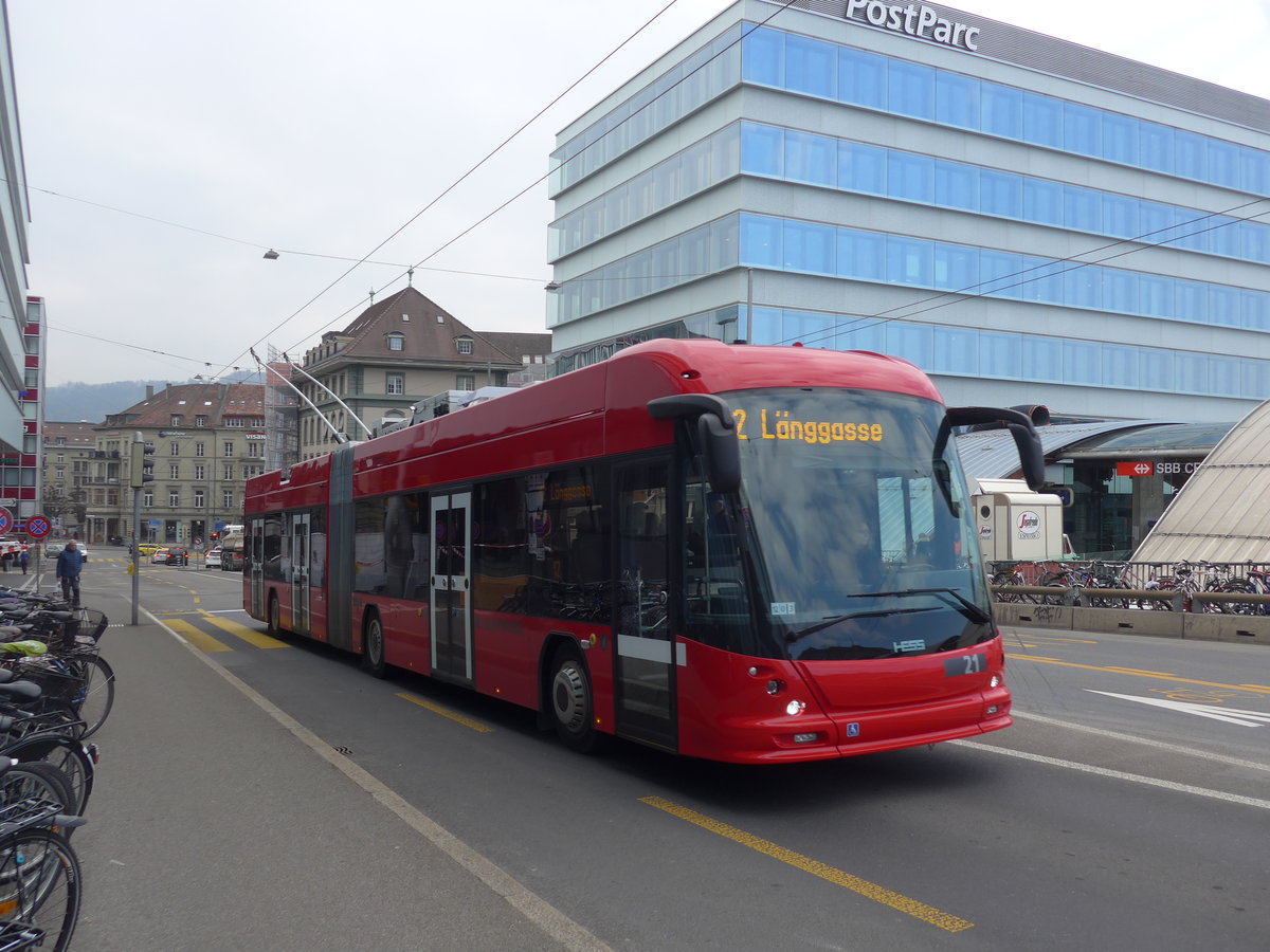 (189'616) - Bernmobil, Bern - Nr. 21 - Hess/Hess Gelenktrolleybus am 26. M�rz 2018 in Bern, Schanzenstrasse
