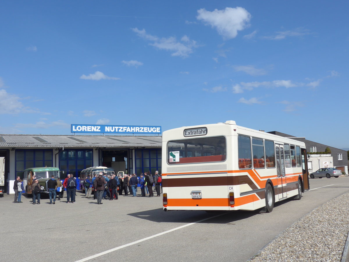 (190'038) - Wegm�ller, M�nsingen - BE 399'675 - FBW/R&J (ex Bamert, Wollerau) am 7. April 2018 in Lyssach, Lorenz