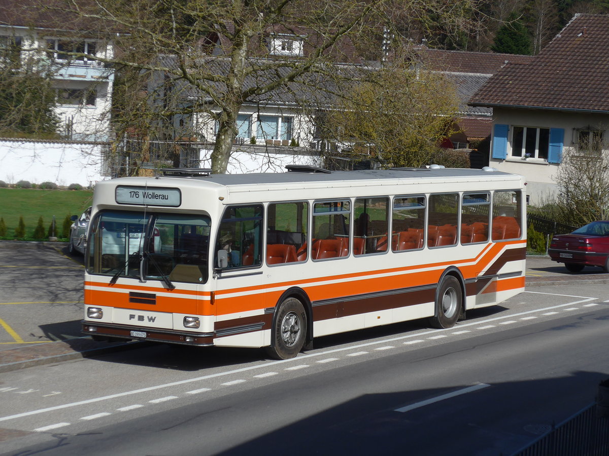 (190'069) - Wegm�ller, M�nsingen - BE 399'675 - FBW/R&J (ex Bamert, Wollerau) am 7. April 2018 in Kernenried, Gasthof L�wen