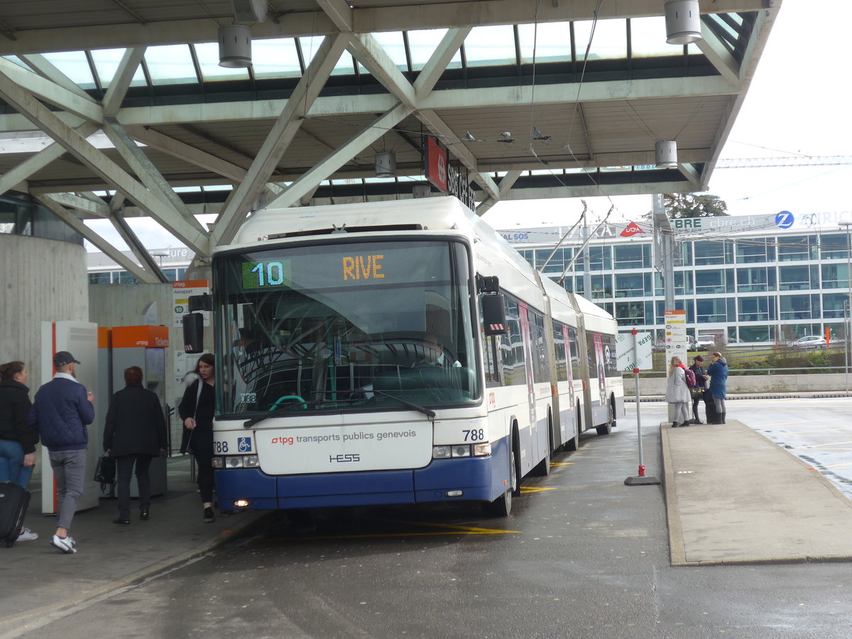 (19'266) - TPG Gen�ve - Nr. 788 - Hess/Hess Doppelgelenktrolleybus am 12. M�rz 2018 in Gen�ve, A�roport
