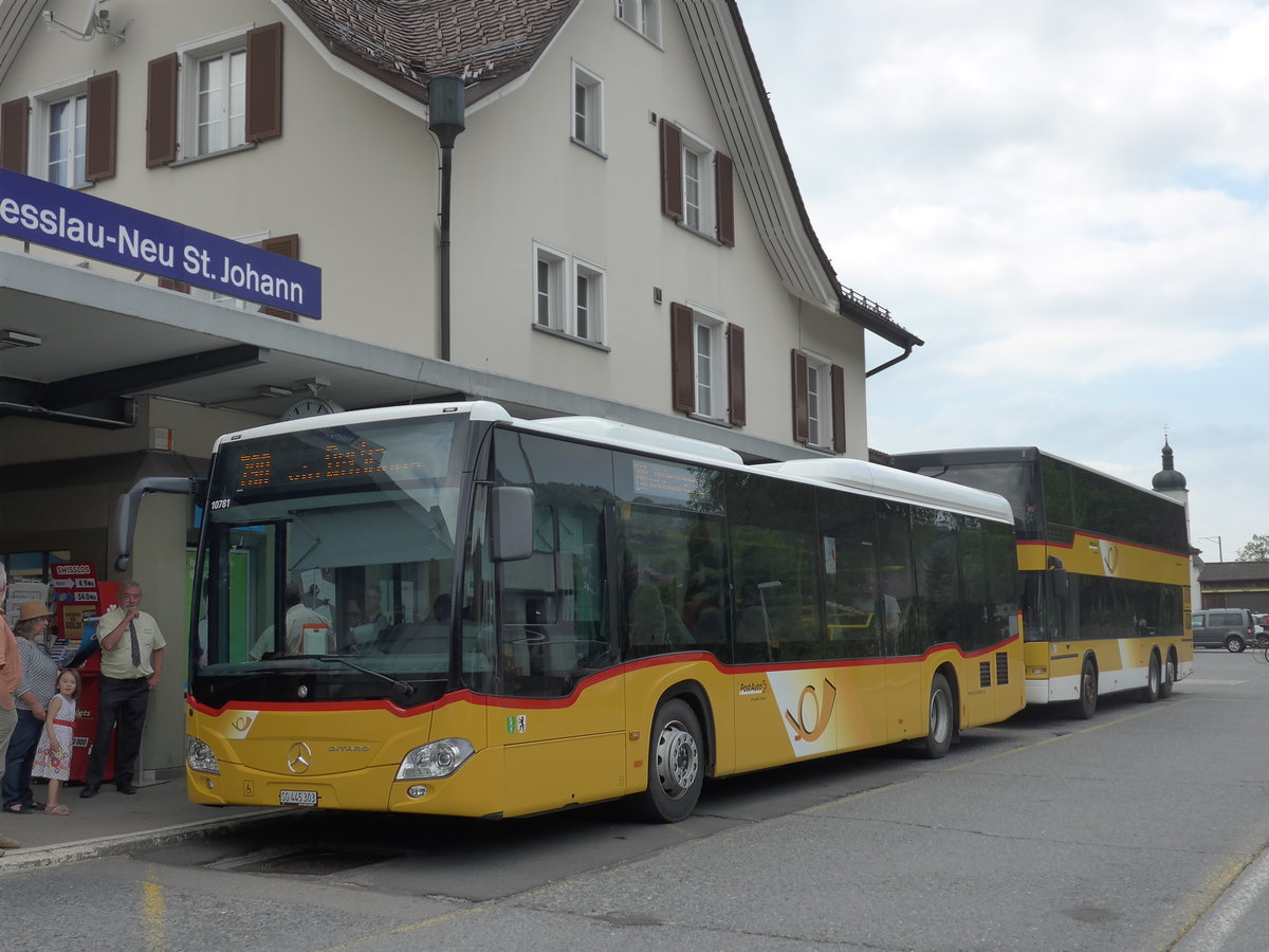 (192'756) - PostAuto Ostschweiz - SG 445'303 - Mercedes am 5. Mai 2018 beim Bahnhof Nesslau-Neu St. Johann