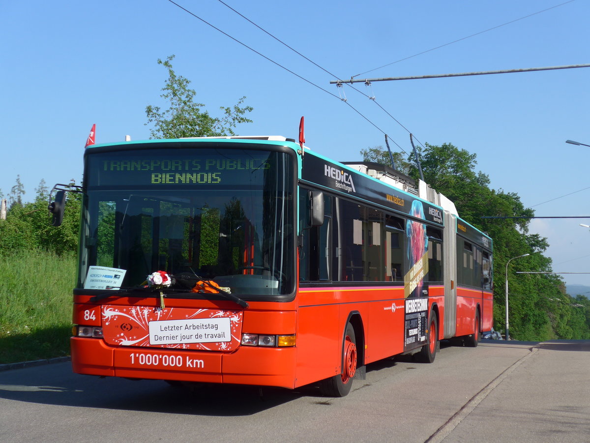 (192'909) - VB Biel - Nr. 84 - NAW/Hess Gelenktrolleybus am 6. Mai 2018 in Biel, Vorh�lzli