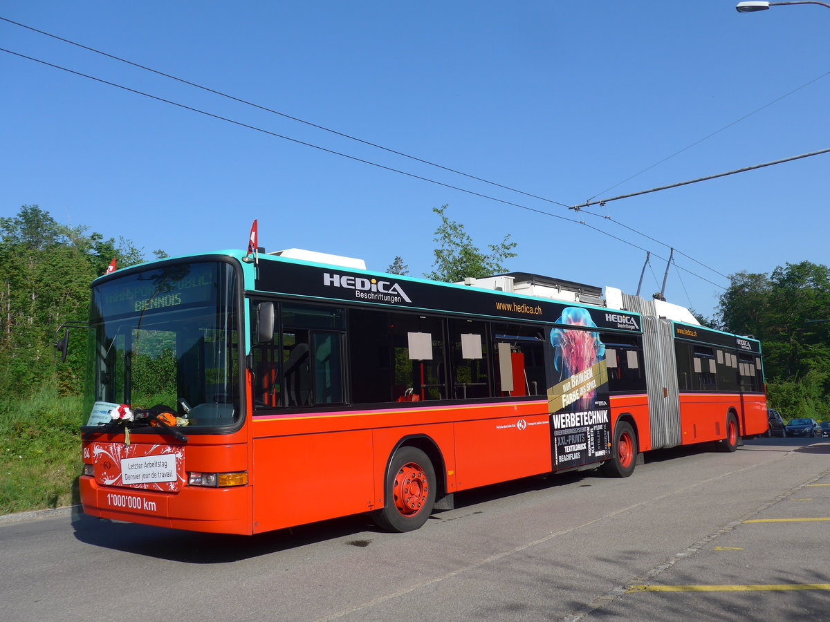 (192'910) - VB Biel - Nr. 84 - NAW/Hess Gelenktrolleybus am 6. Mai 2018 in Biel, Vorh�lzli