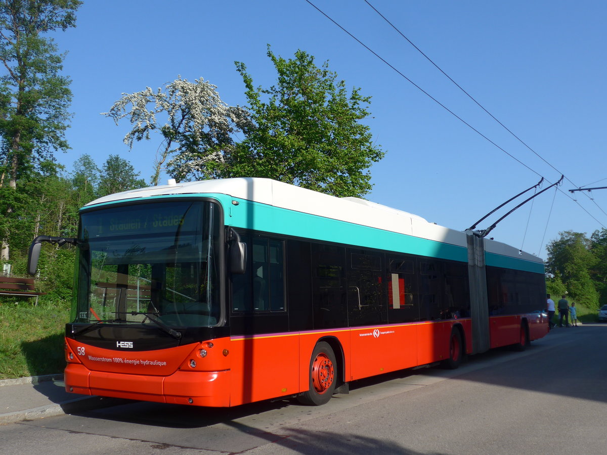 (192'911) - VB Biel - Nr. 58 - Hess/Hess Gelenktrolleybus am 6. Mai 2018 in Biel, Vorh�lzli