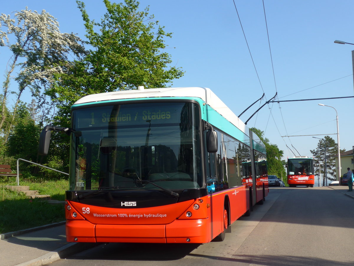 (192'912) - VB Biel - Nr. 58 - Hess/Hess Gelenktrolleybus am 6. Mai 2018 in Biel, Vorh�lzli