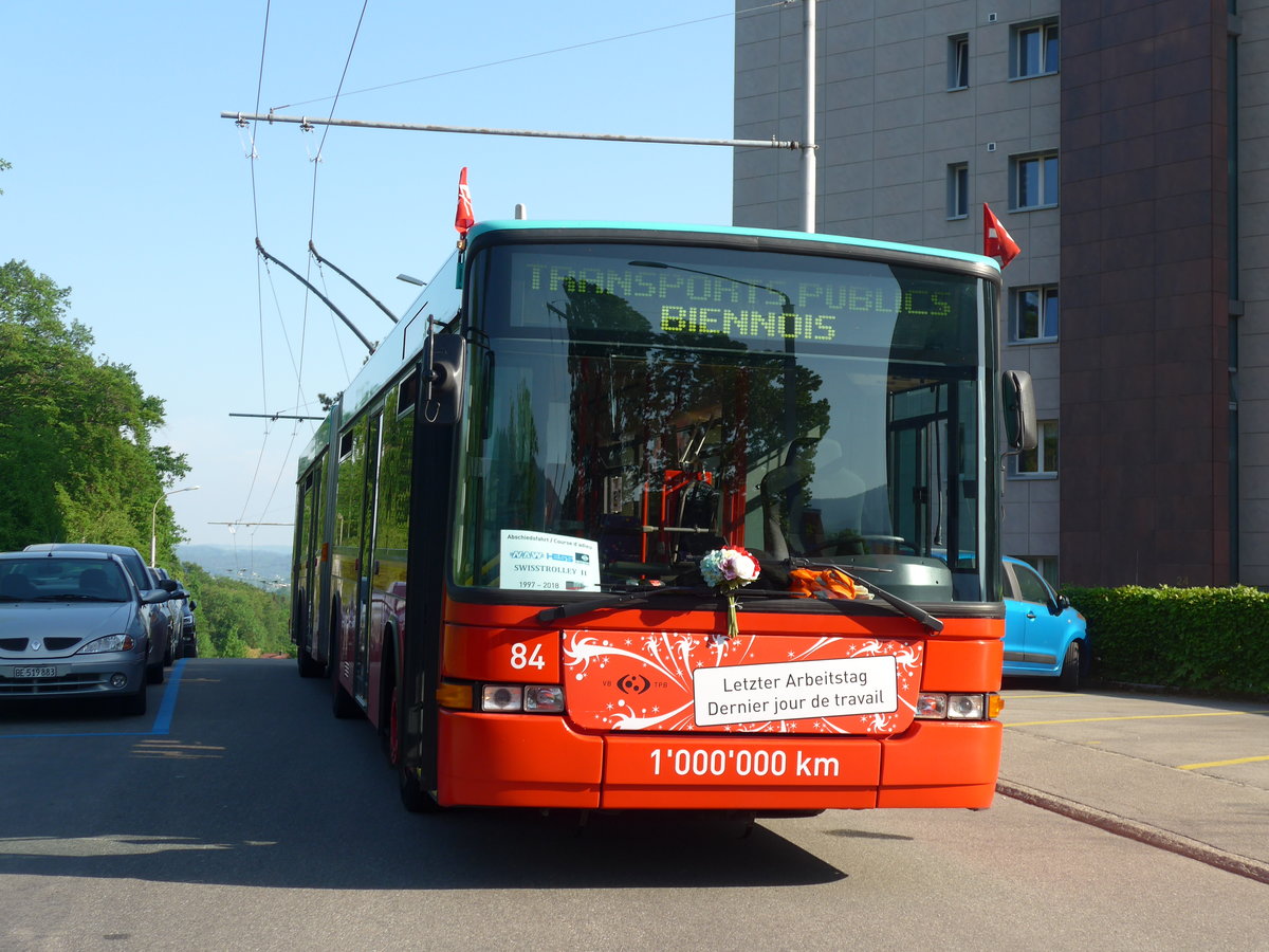 (192'914) - VB Biel - Nr. 84 - NAW/Hess Gelenktrolleybus am 6. Mai 2018 in Biel, Vorh�lzli