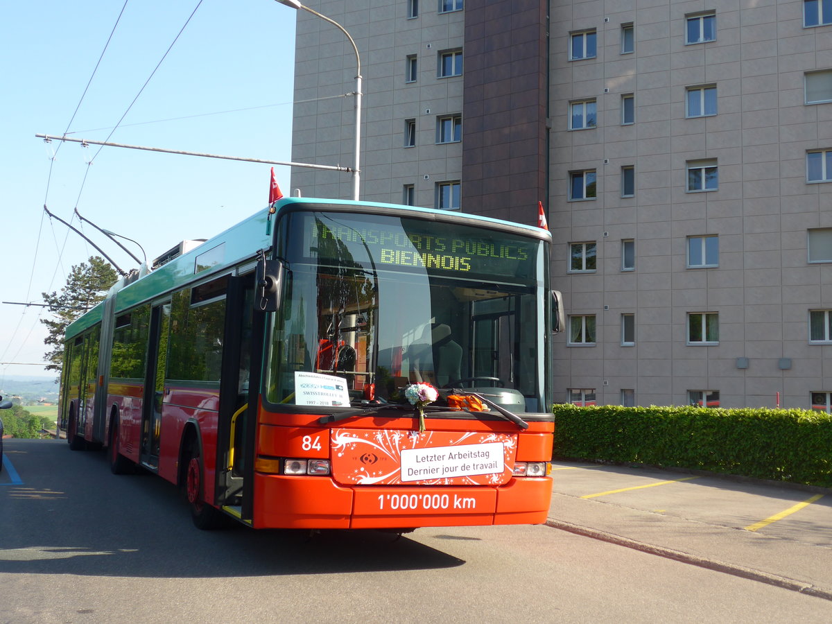 (192'915) - VB Biel - Nr. 84 - NAW/Hess Gelenktrolleybus am 6. Mai 2018 in Biel, Vorh�lzli