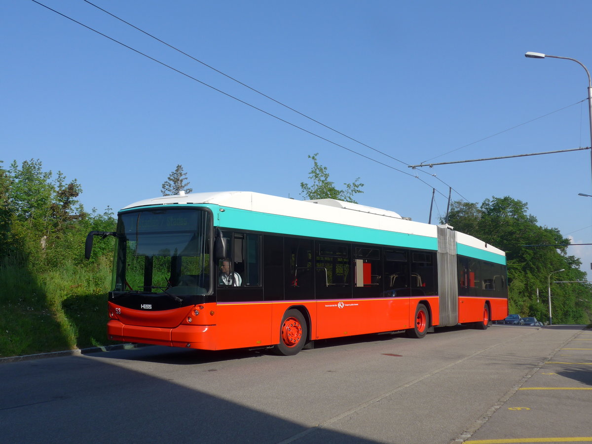 (192'919) - VB Biel - Nr. 53 - Hess/Hess Gelenktrolleybus am 6. Mai 2018 in Biel, Vorh�lzli