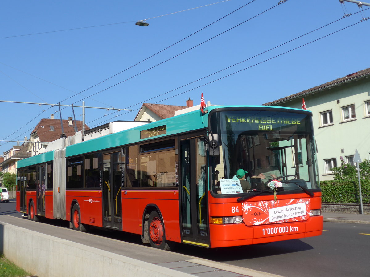 (192'926) - VB Biel - Nr. 84 - NAW/Hess Gelenktrolleybus am 6. Mai 2018 in Biel, B�ttenbergstrasse