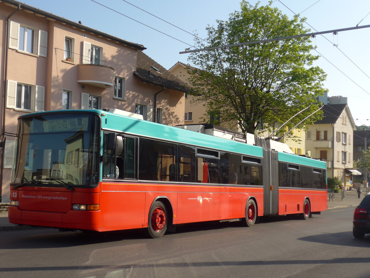 (192'929) - VB Biel - Nr. 83 - NAW/Hess Gelenktrolleybus am 6. Mai 2018 in Biel, B�ttenbergstrasse