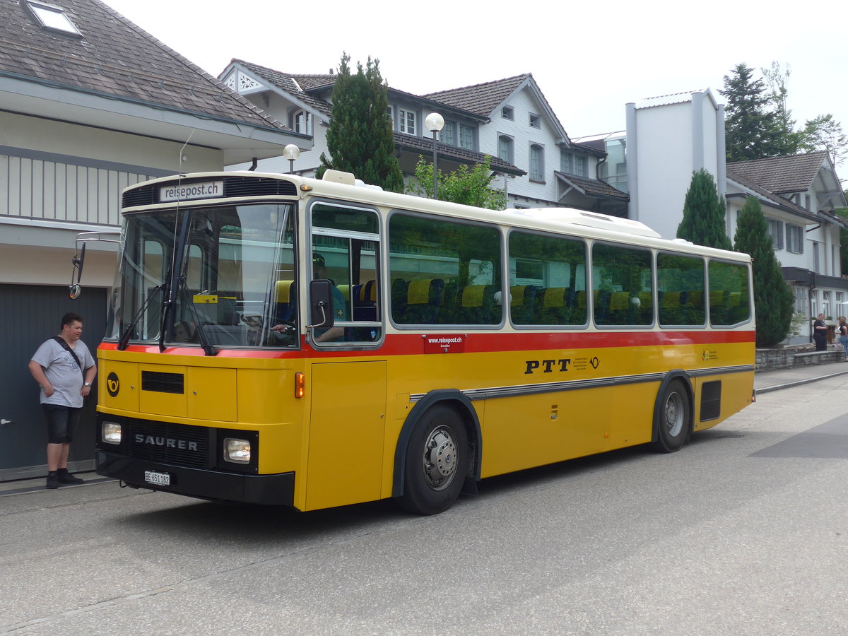 (193'663) - Bernair, M�nsingen - BE 651'182 - Saurer/T�scher (ex Schebath, Lauerz; ex Albin, F�llanden; ex Heim, Flums) am 3. Juni 2018 in Emmenmatt, Moosegg