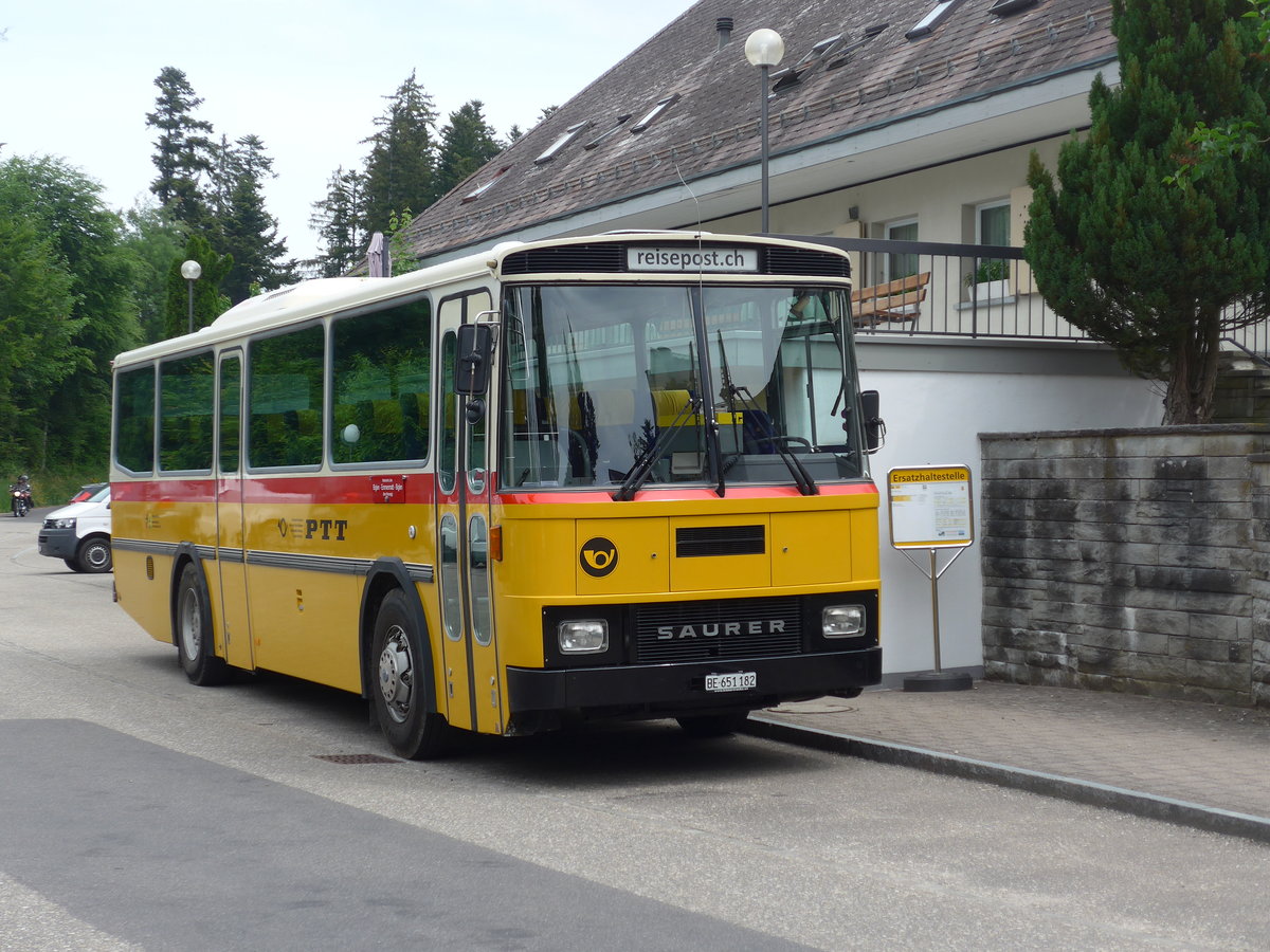 (193'698) - Bernair, M�nsingen - BE 651'182 - Saurer/T�scher (ex Schebath, Lauerz; ex Albin, F�llanden; ex Heim, Flums) am 3. Juni 2018 in Emmenmatt, Moosegg