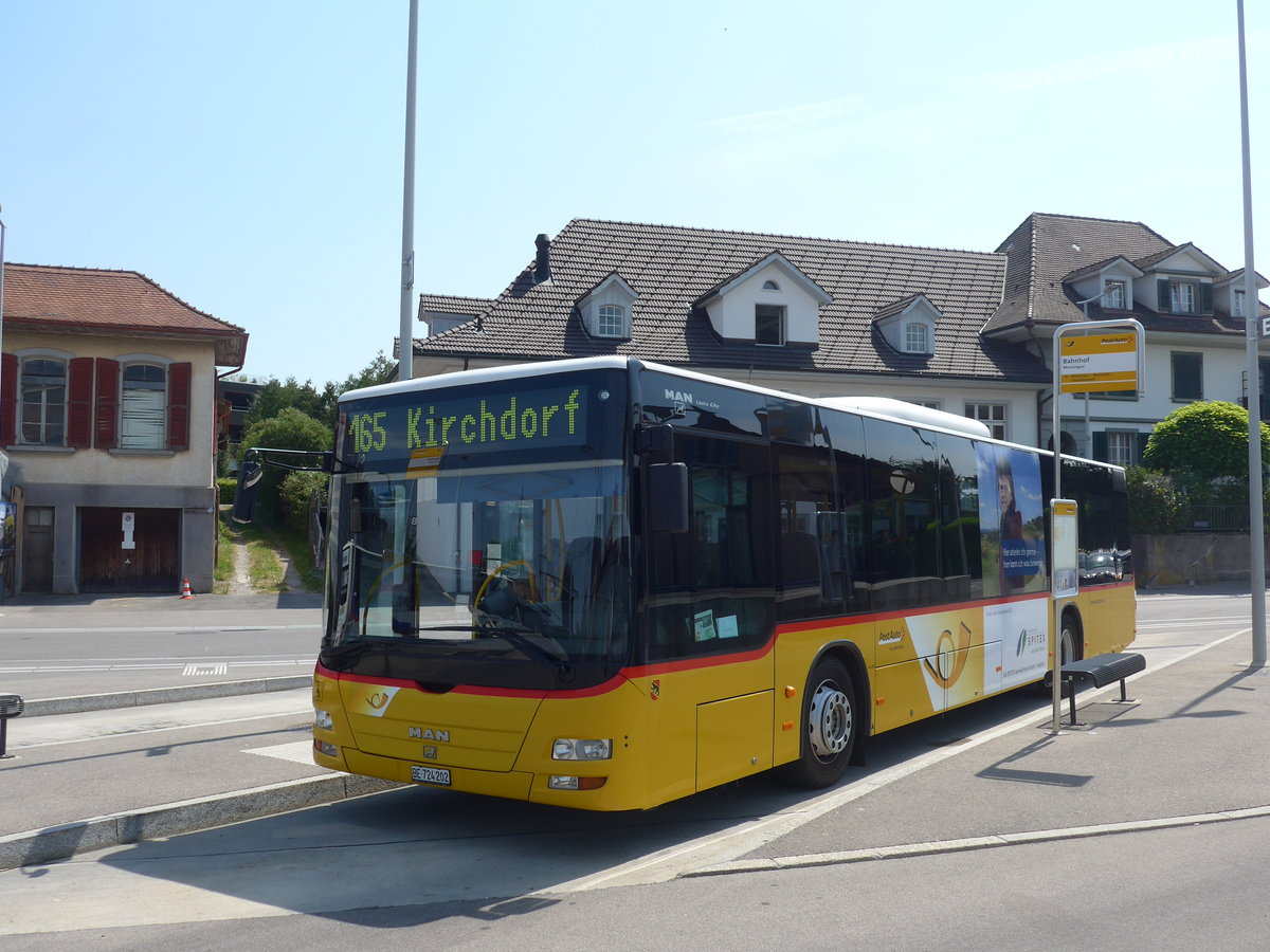 (194'509) - PostAuto Bern - Nr. 202/BE 724'202 - MAN (ex RBS Worblaufen Nr. 202) am 2. Juli 2018 beim Bahnhof M�nsingen