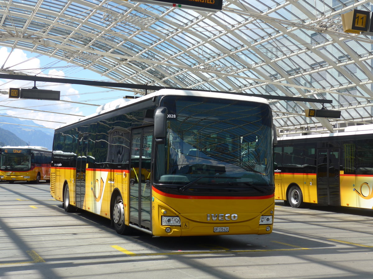 (194'839) - PostAuto Graub�nden - GR 170'431 - Iveco am 15. Juli 2018 in Chur, Postautostation