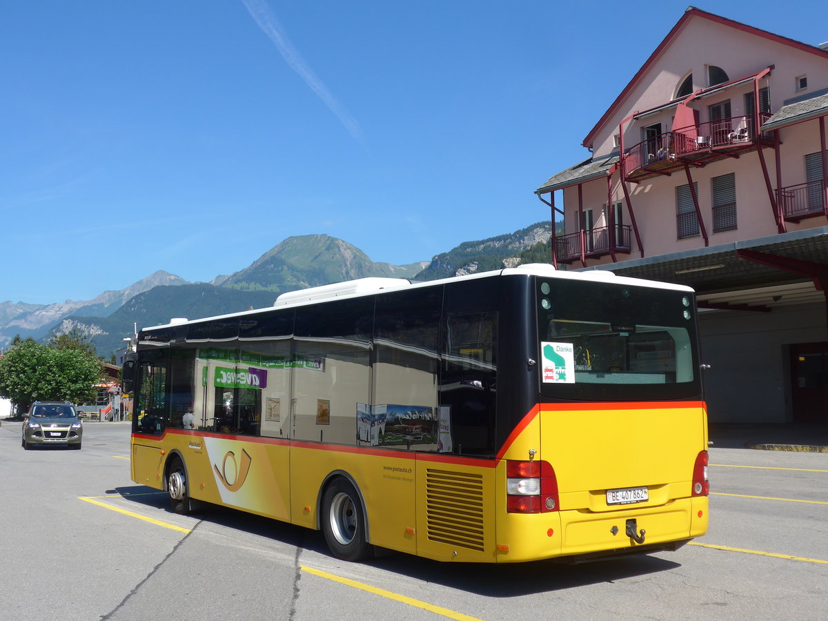 (195'241) - AVG Meiringen - Nr. 62/BE 407'862 - MAN/G�ppel am 29. Juli 2018 in Meiringen, Postautostation